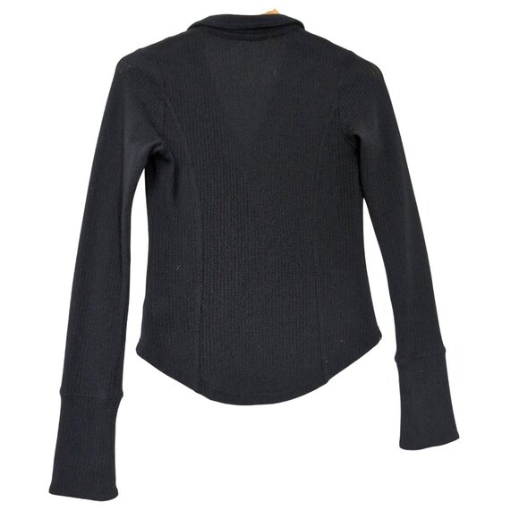 Free People Top Womens XS Black Long Sleeve V-Neck Henley Textured Collar Casual - Picture 6 of 9